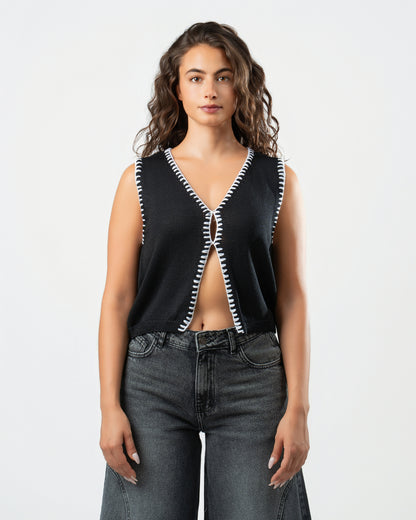 Stitched Knit Top in Black