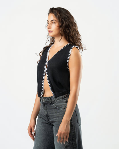 Stitched Knit Top in Black