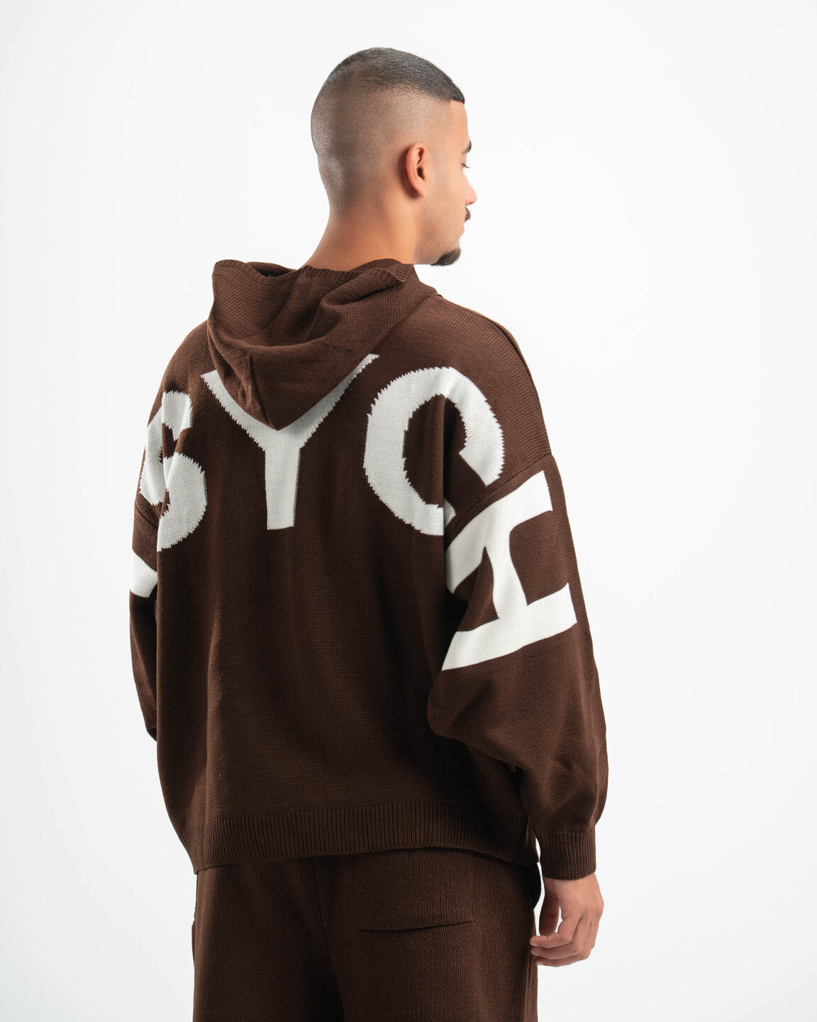 PSYCH BROWN KNITTED HOODIE
