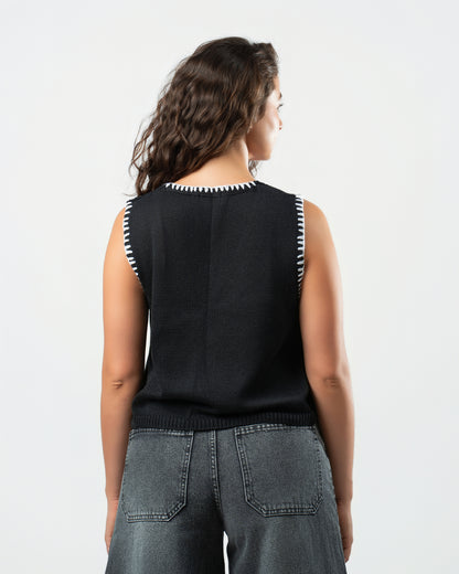 Stitched Knit Top in Black
