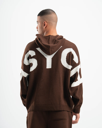 PSYCH BROWN KNITTED HOODIE