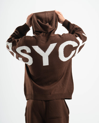 PSYCH BROWN KNITTED HOODIE