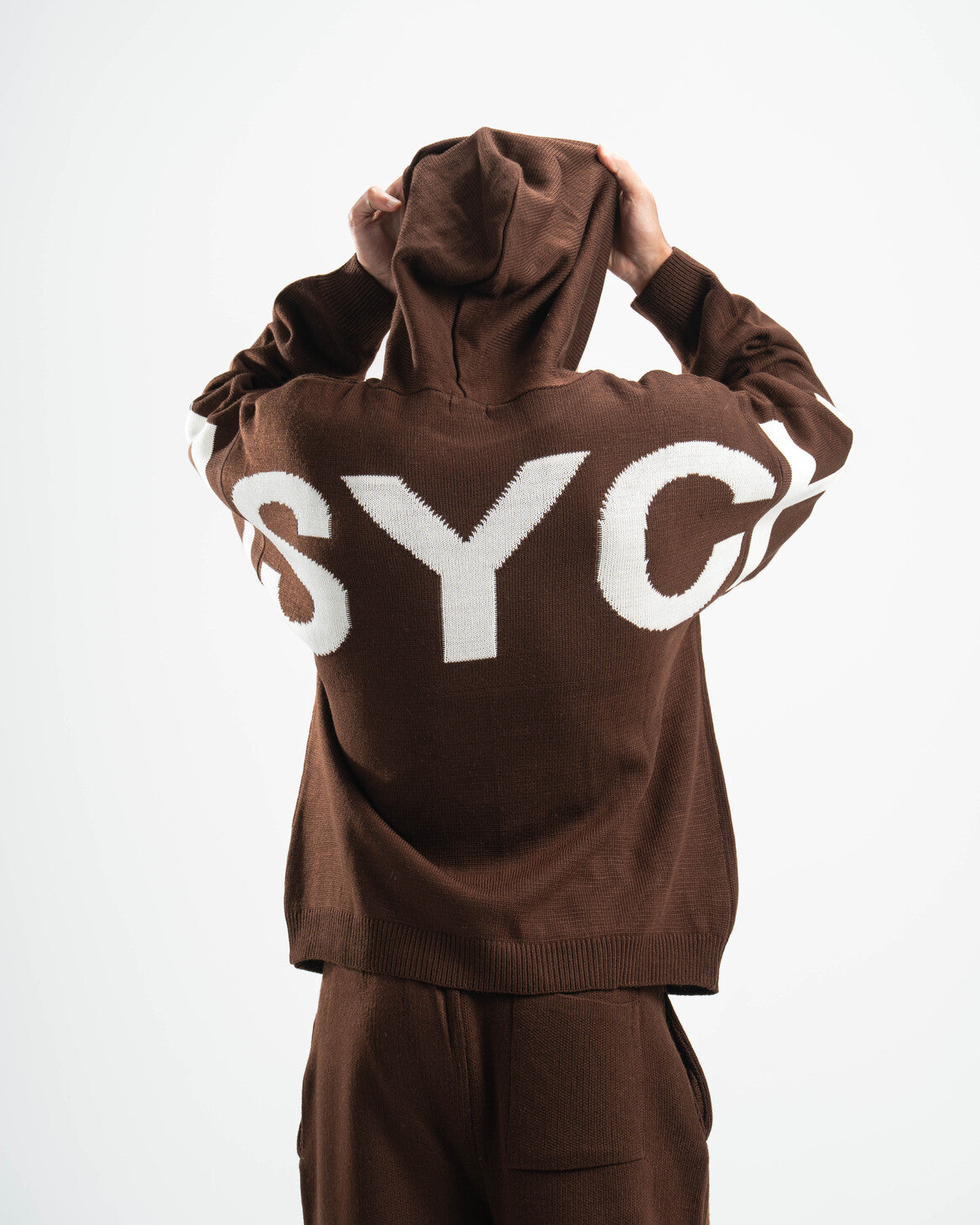 PSYCH BROWN KNITTED HOODIE