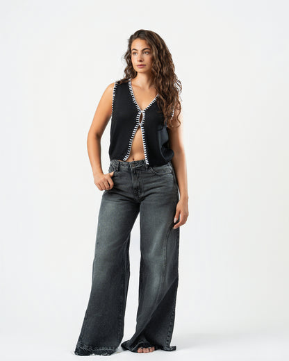 Stitched Knit Top in Black
