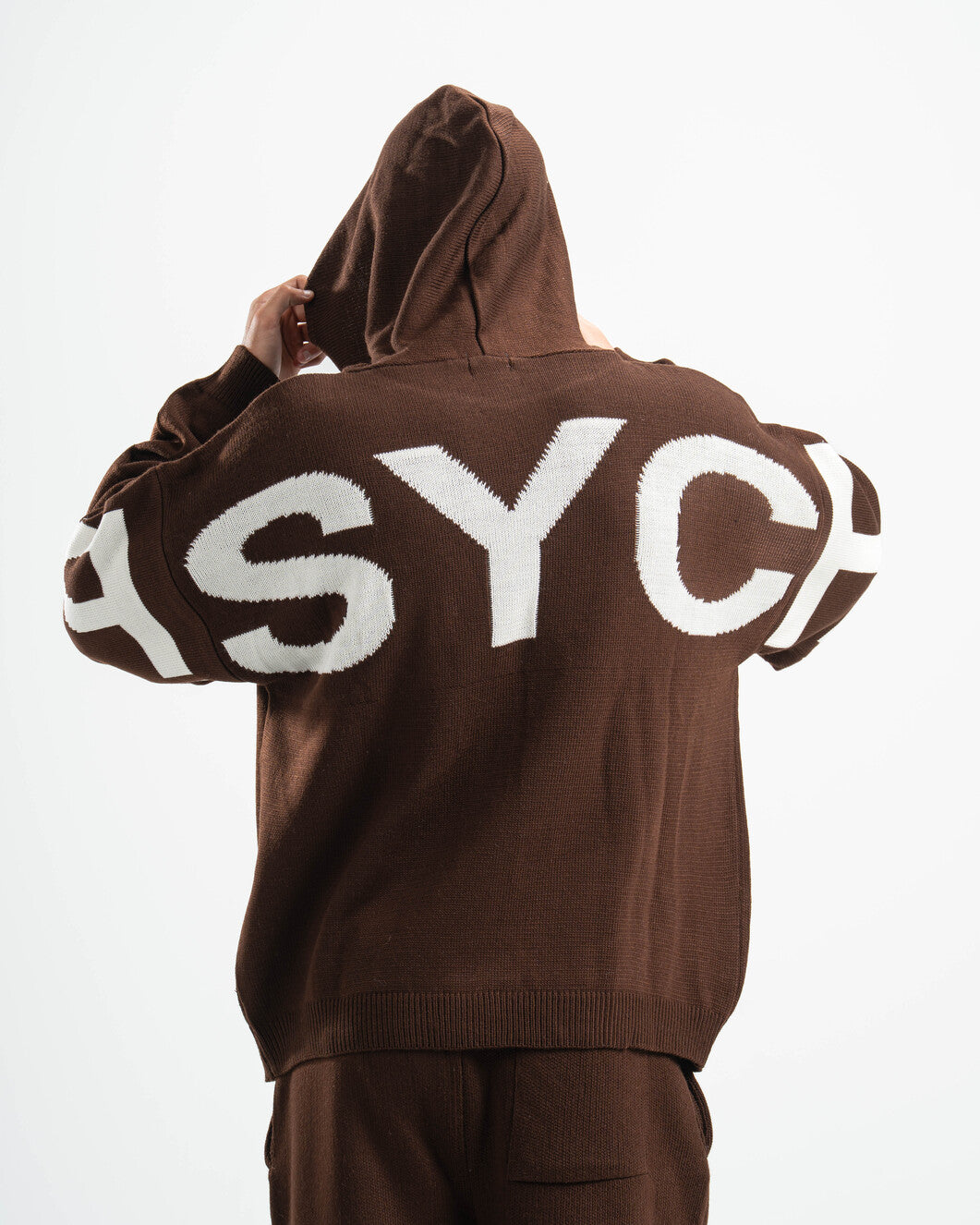 PSYCH BROWN KNITTED HOODIE