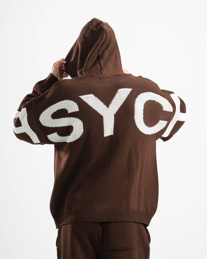 PSYCH BROWN KNITTED HOODIE