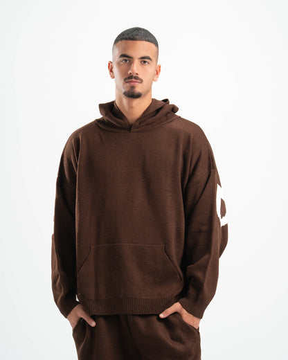 PSYCH BROWN KNITTED HOODIE