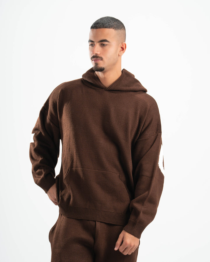 PSYCH BROWN KNITTED HOODIE