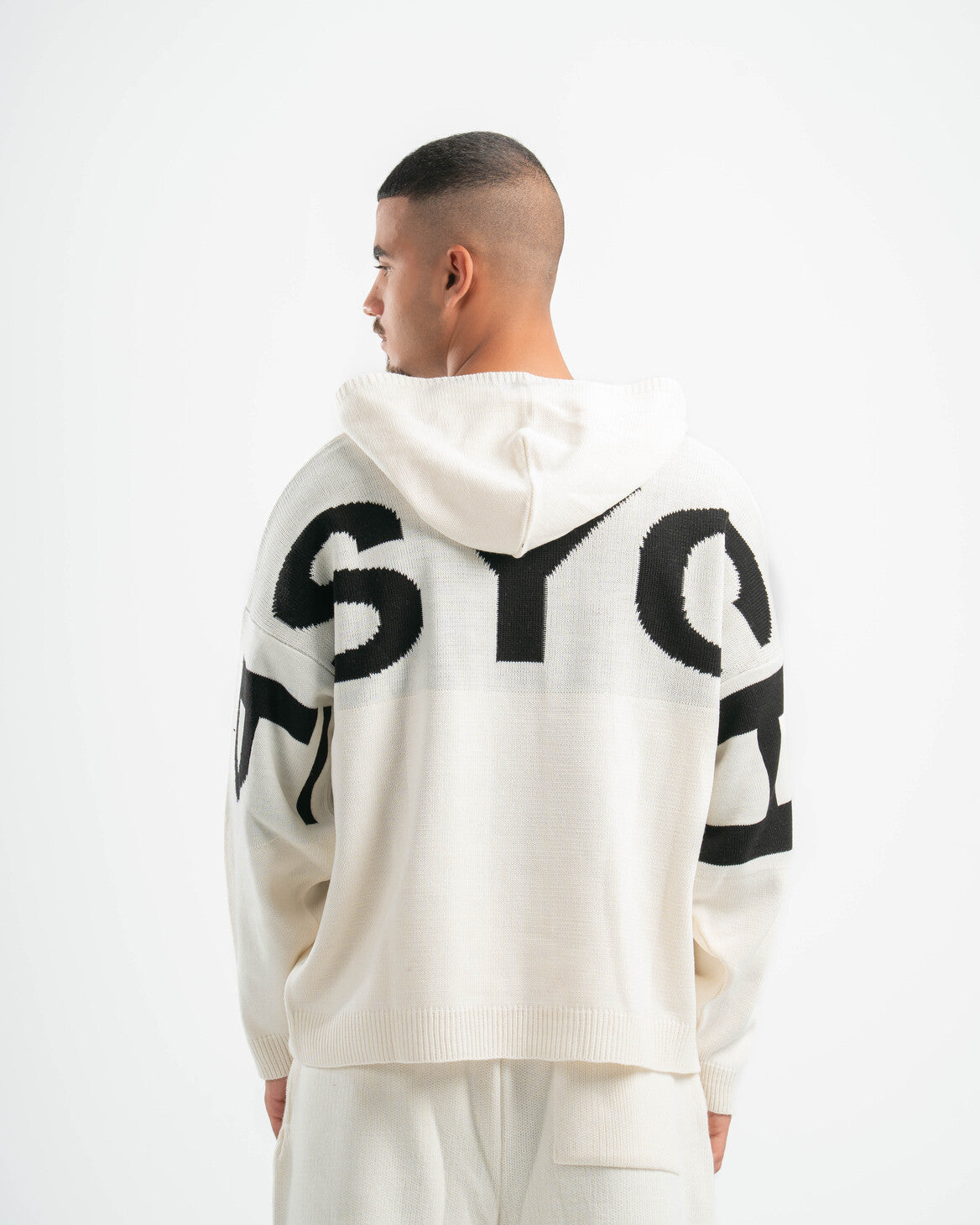 PSYCH WHITE KNITTED HOODIE