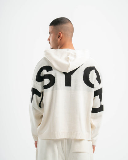 PSYCH WHITE KNITTED HOODIE
