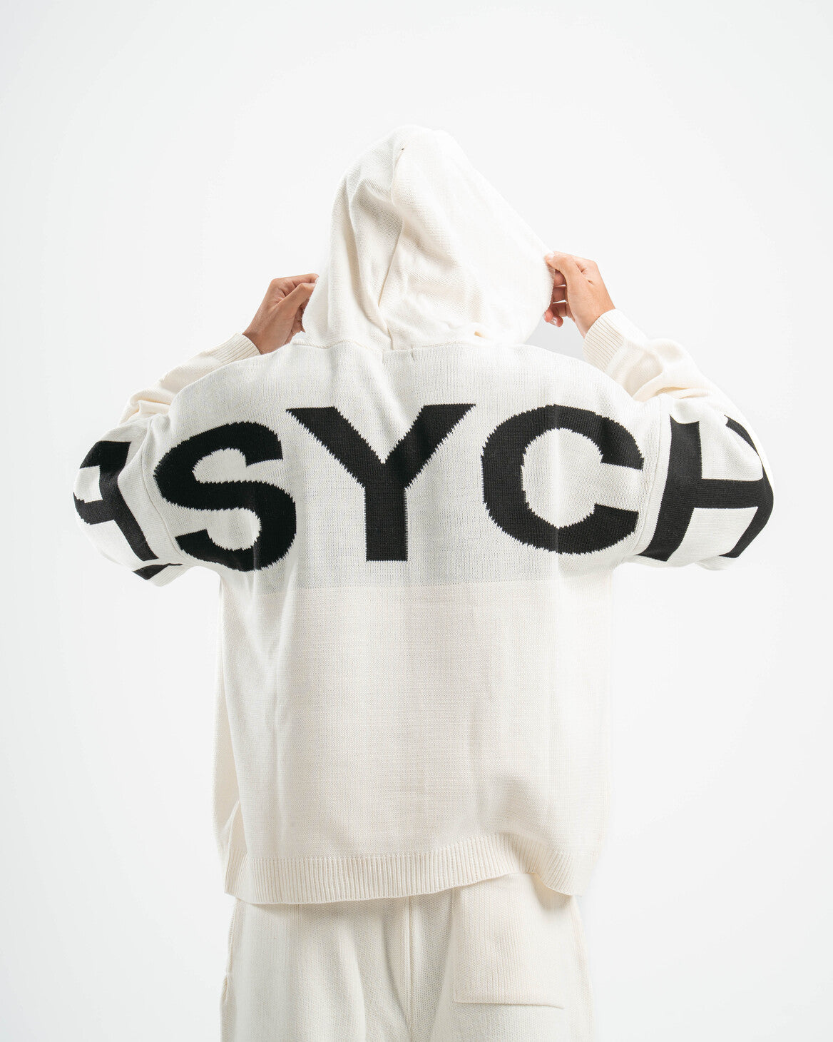 PSYCH WHITE KNITTED HOODIE