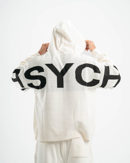 PSYCH WHITE KNITTED HOODIE