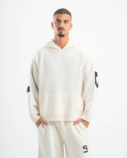 PSYCH WHITE KNITTED HOODIE