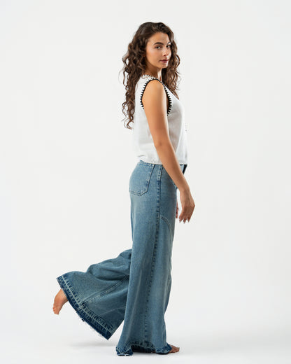 Stitched Knit Top in White