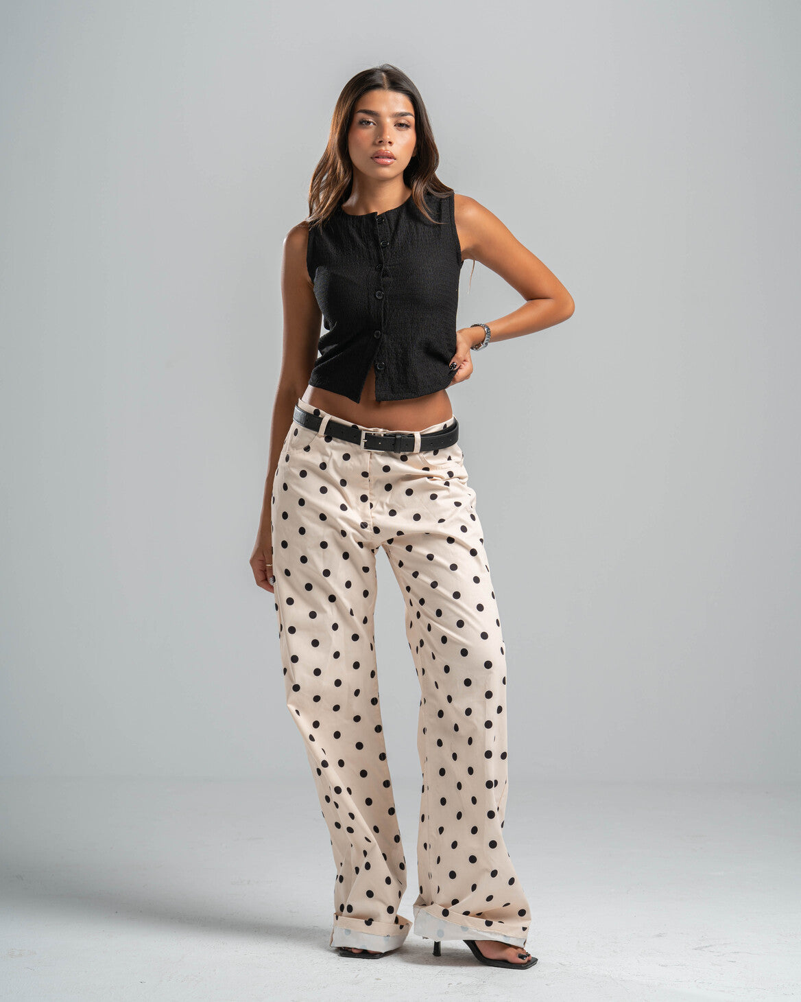 black Button-up Textured Top