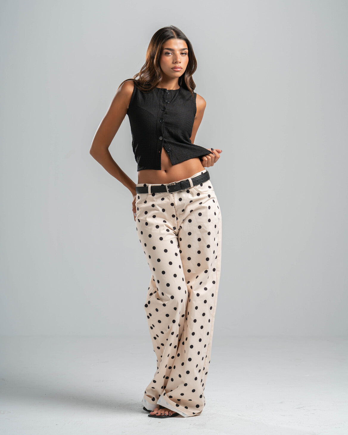 black Button-up Textured Top