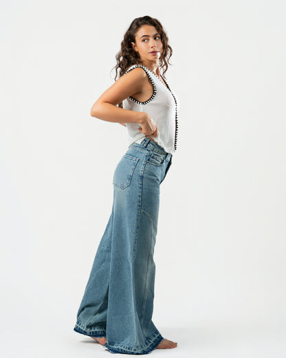 Stitched Knit Top in White