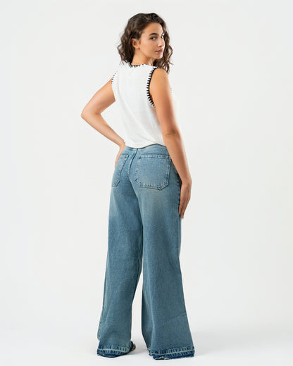 Stitched Knit Top in White