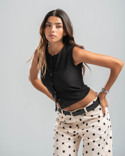 black Button-up Textured Top