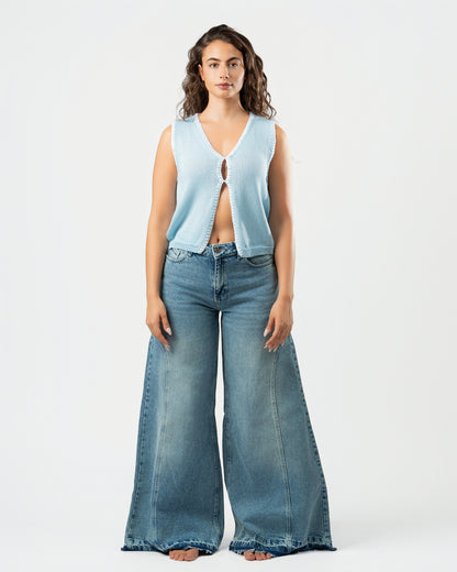 Stitched Knit Top in Sky Blue