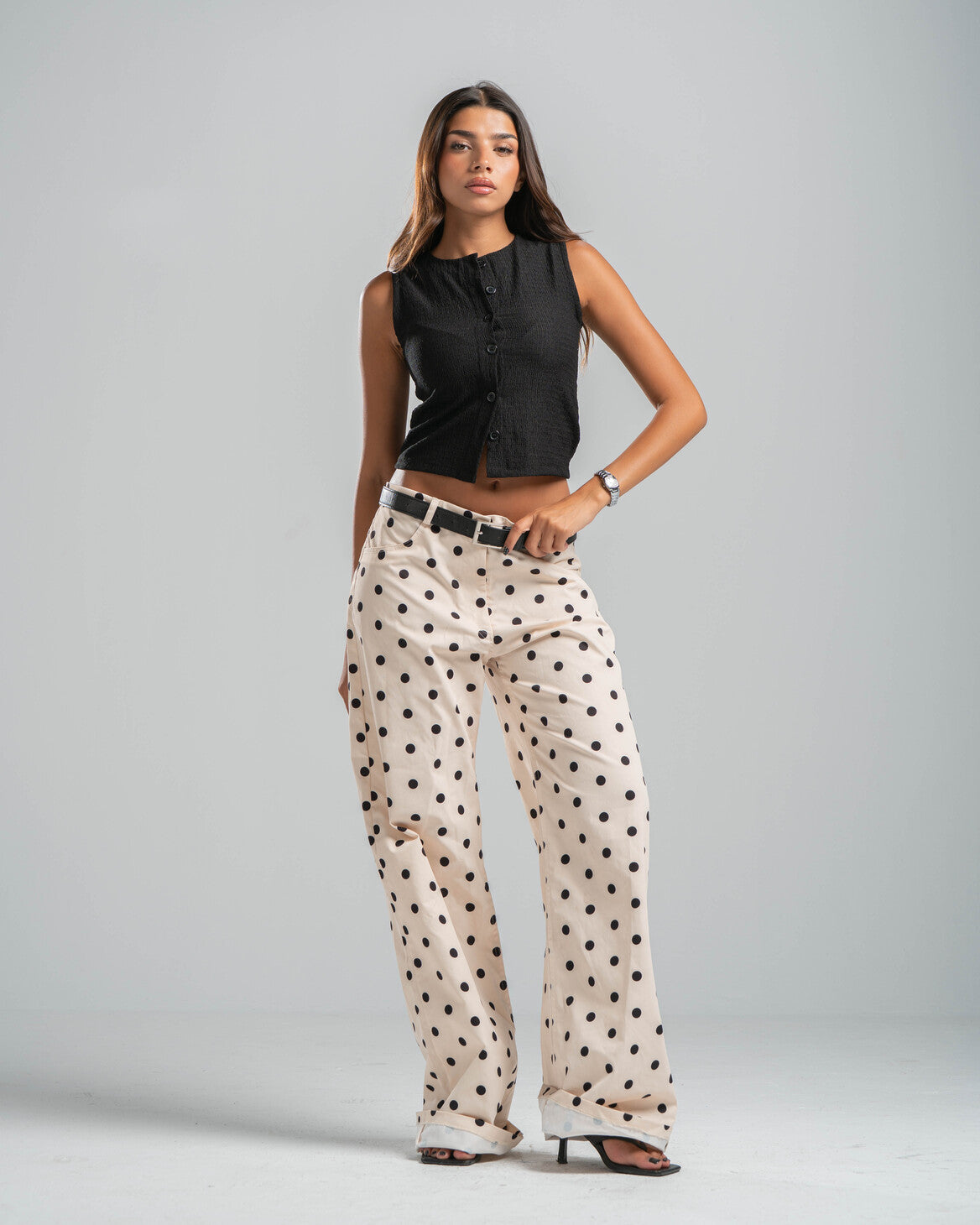 black Button-up Textured Top