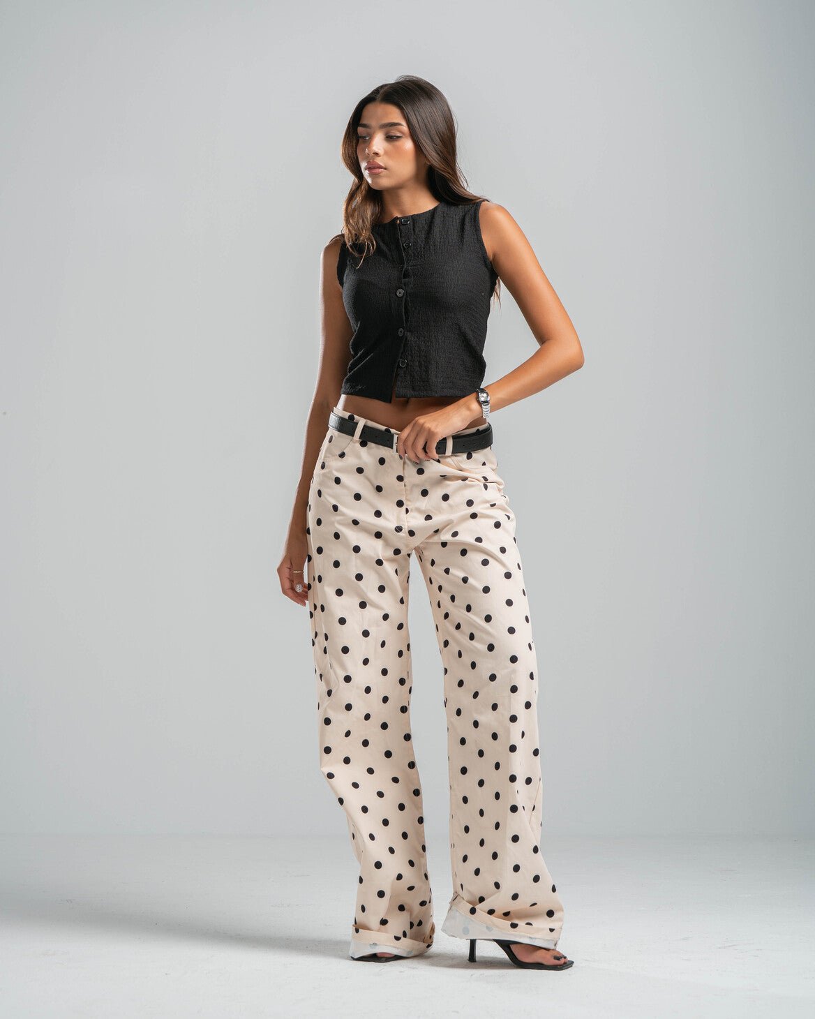 black Button-up Textured Top