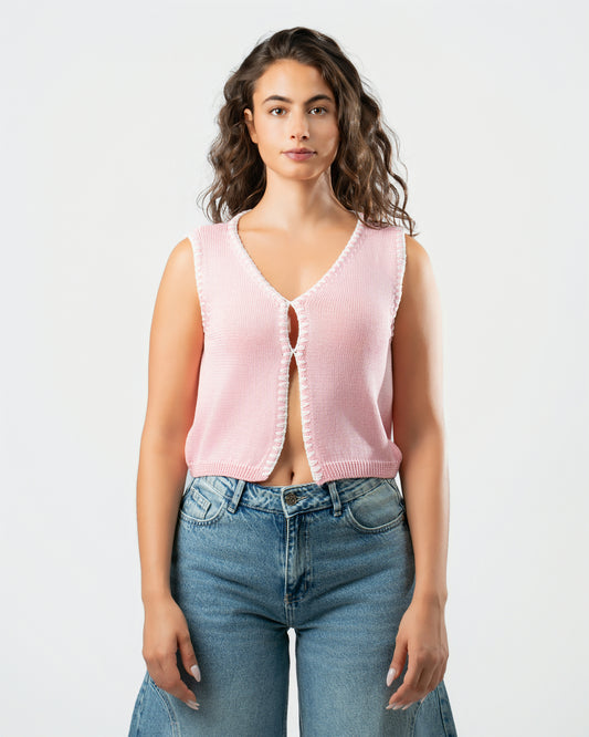 Stitched Knit Top in Pink