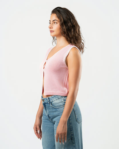 Stitched Knit Top in Pink