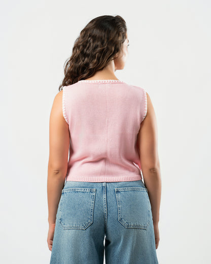 Stitched Knit Top in Pink