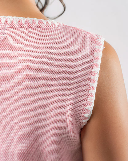 Stitched Knit Top in Pink