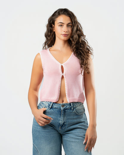 Stitched Knit Top in Pink