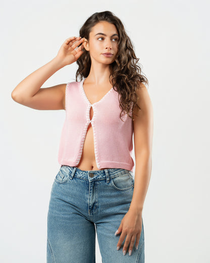Stitched Knit Top in Pink