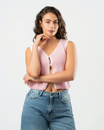 Stitched Knit Top in Pink
