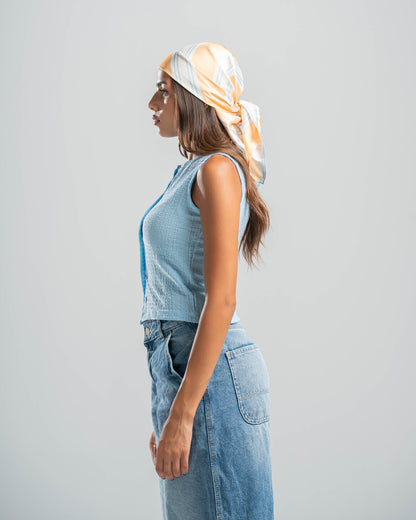 blue Button-up Textured Top