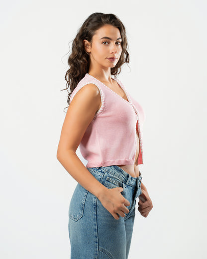 Stitched Knit Top in Pink