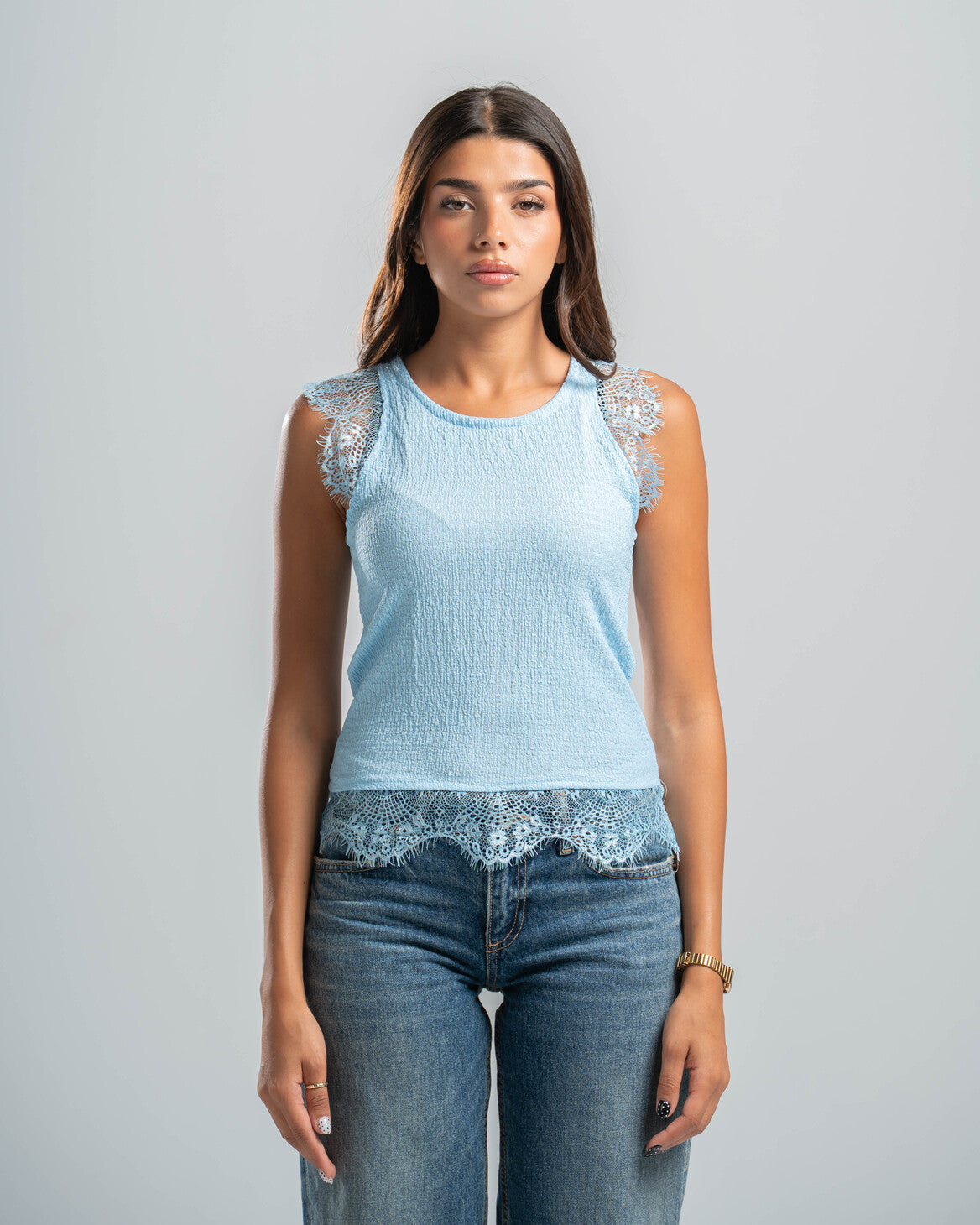 Blue Lace Textured Top