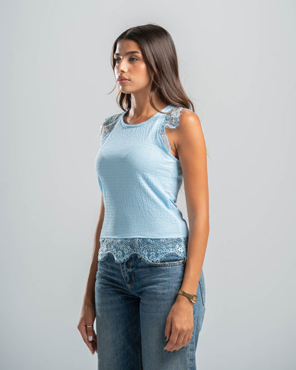 Blue Lace Textured Top