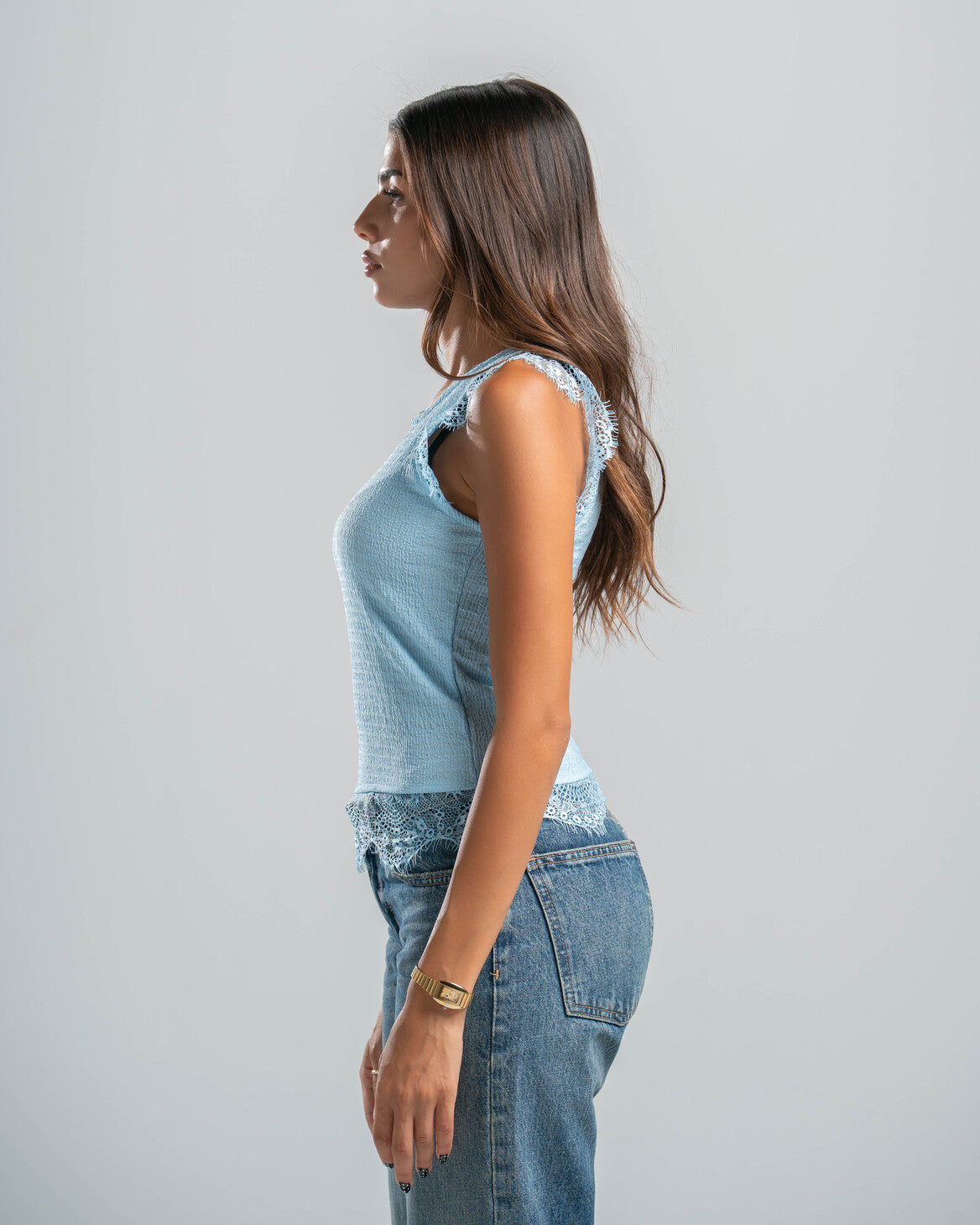 Blue Lace Textured Top