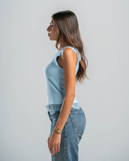 Blue Lace Textured Top