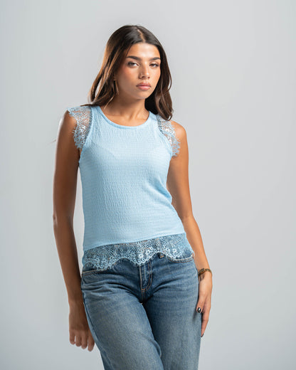 Blue Lace Textured Top