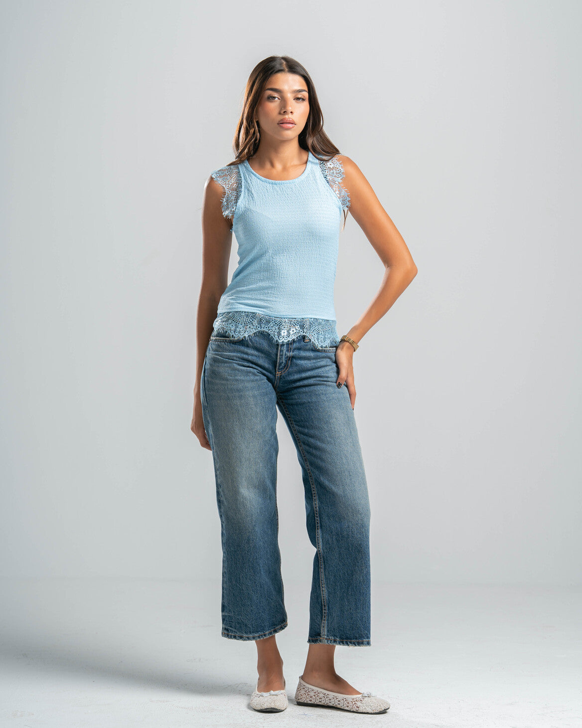Blue Lace Textured Top