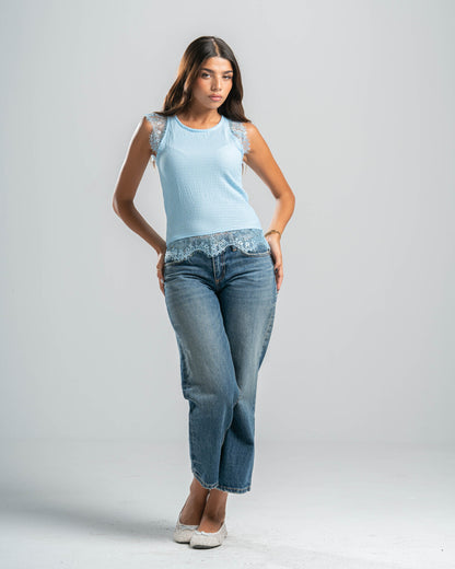 Blue Lace Textured Top