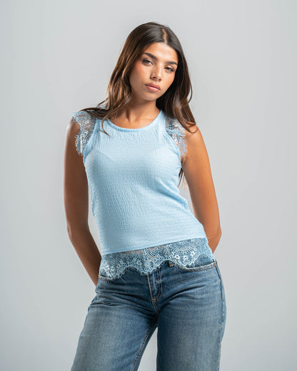 Blue Lace Textured Top