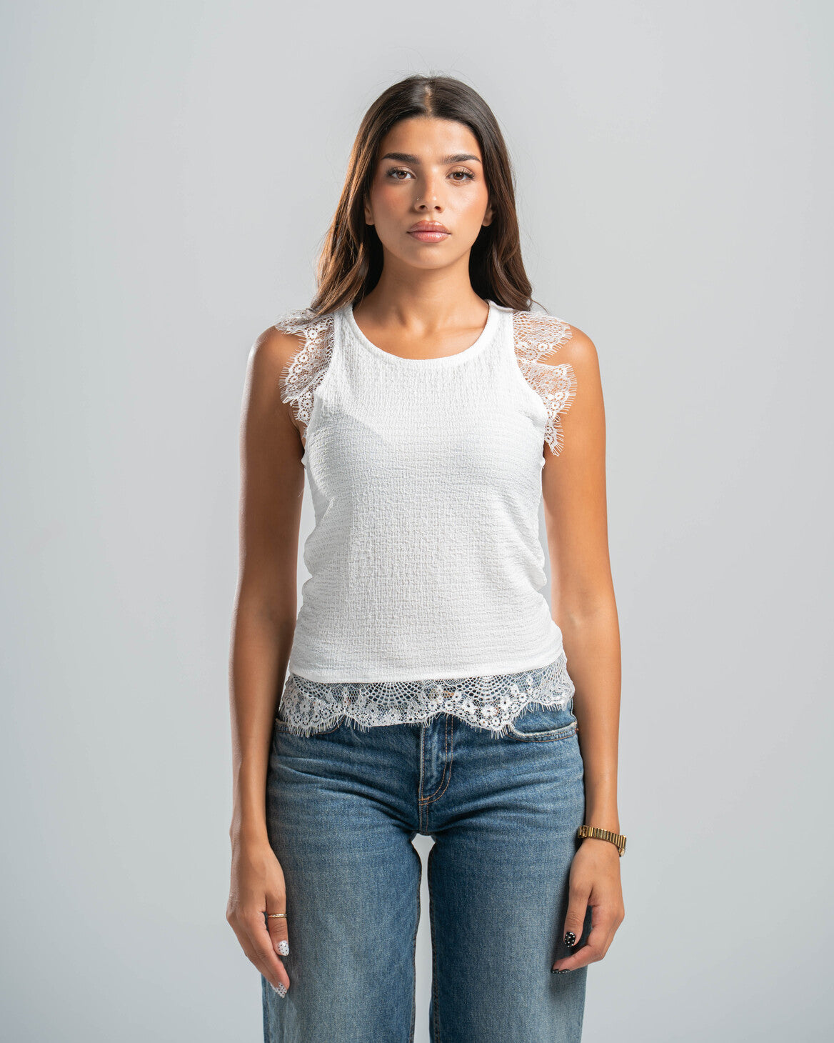 White Lace Textured Top