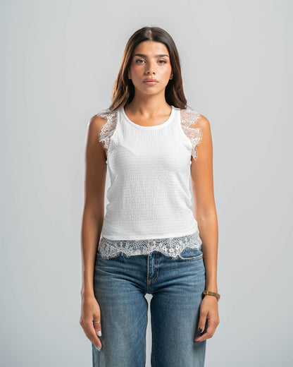 White Lace Textured Top