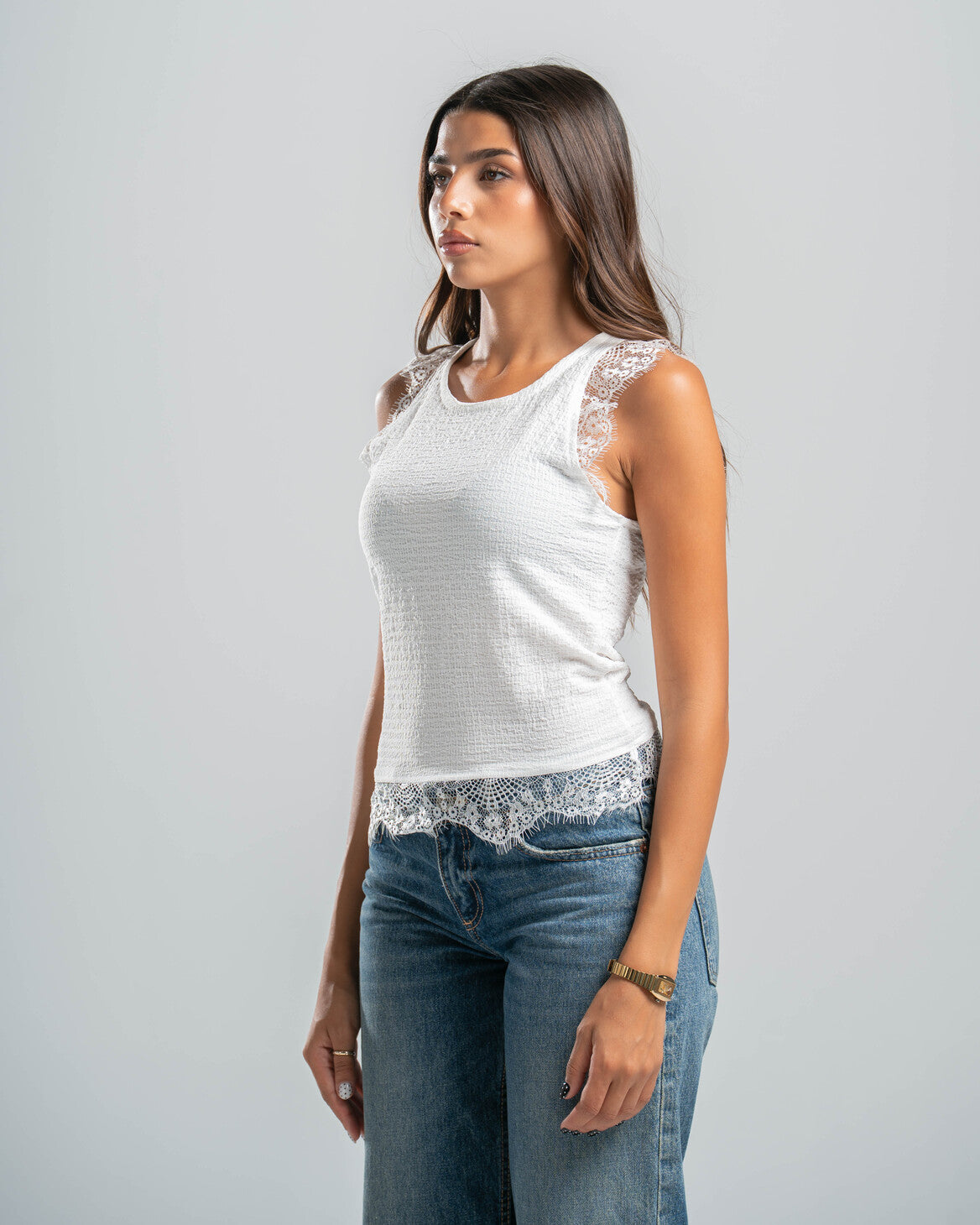 White Lace Textured Top