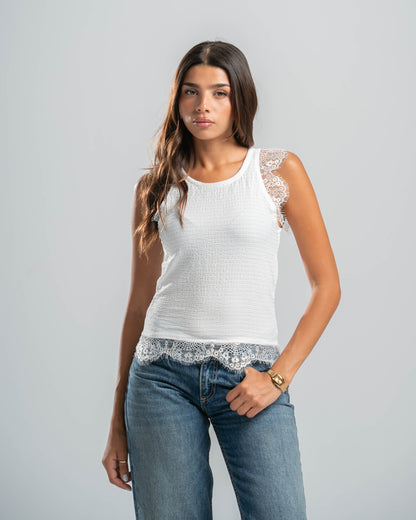 White Lace Textured Top