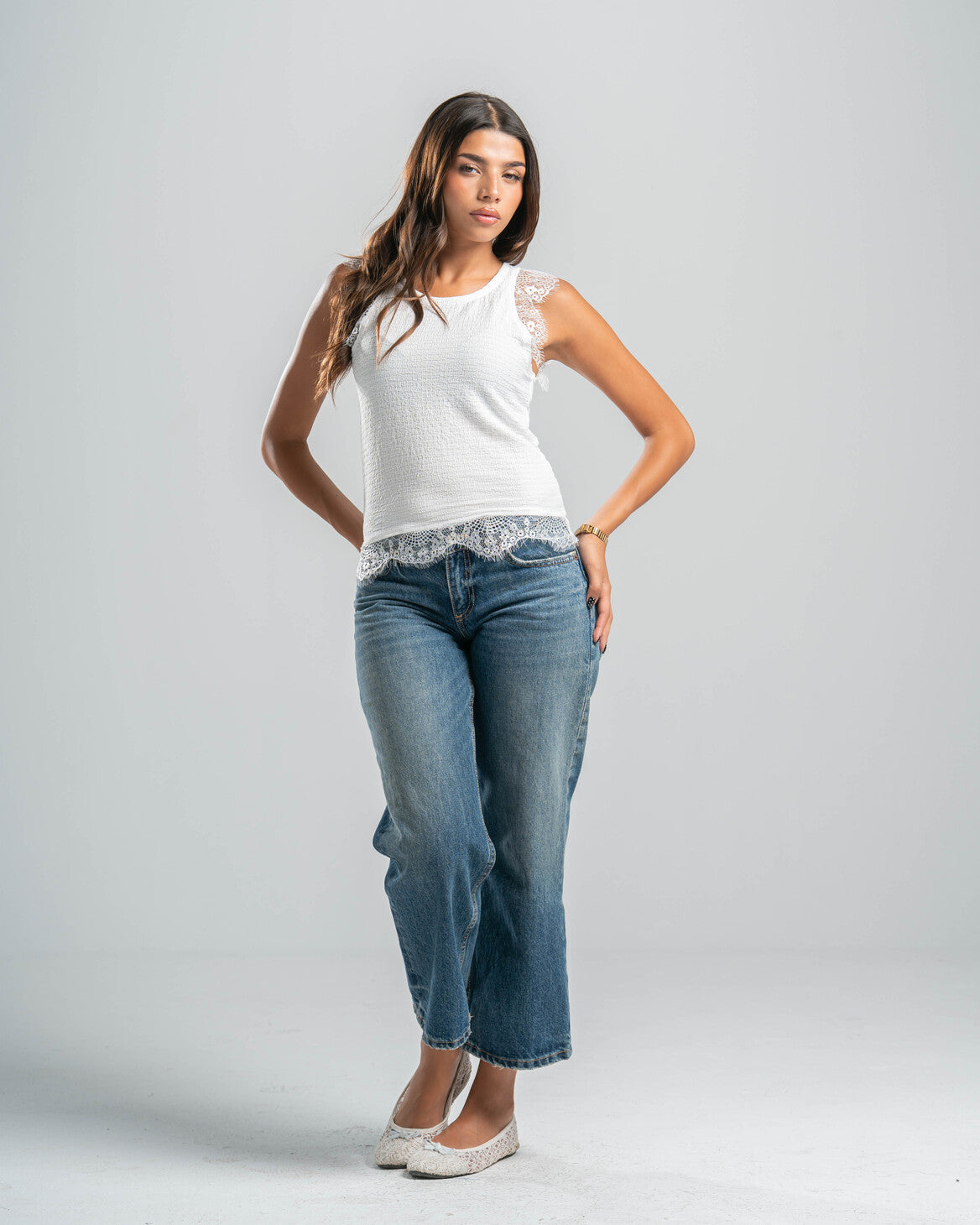 White Lace Textured Top