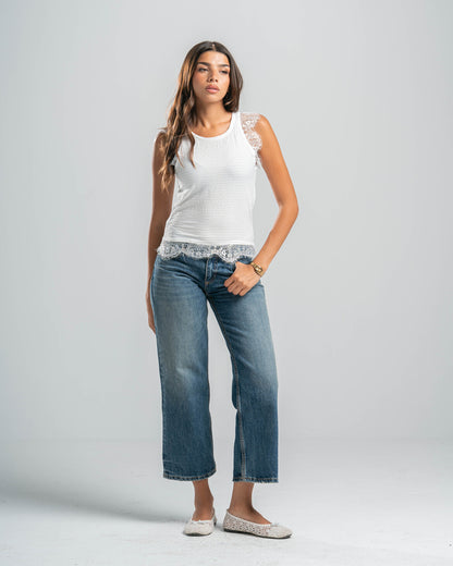 White Lace Textured Top