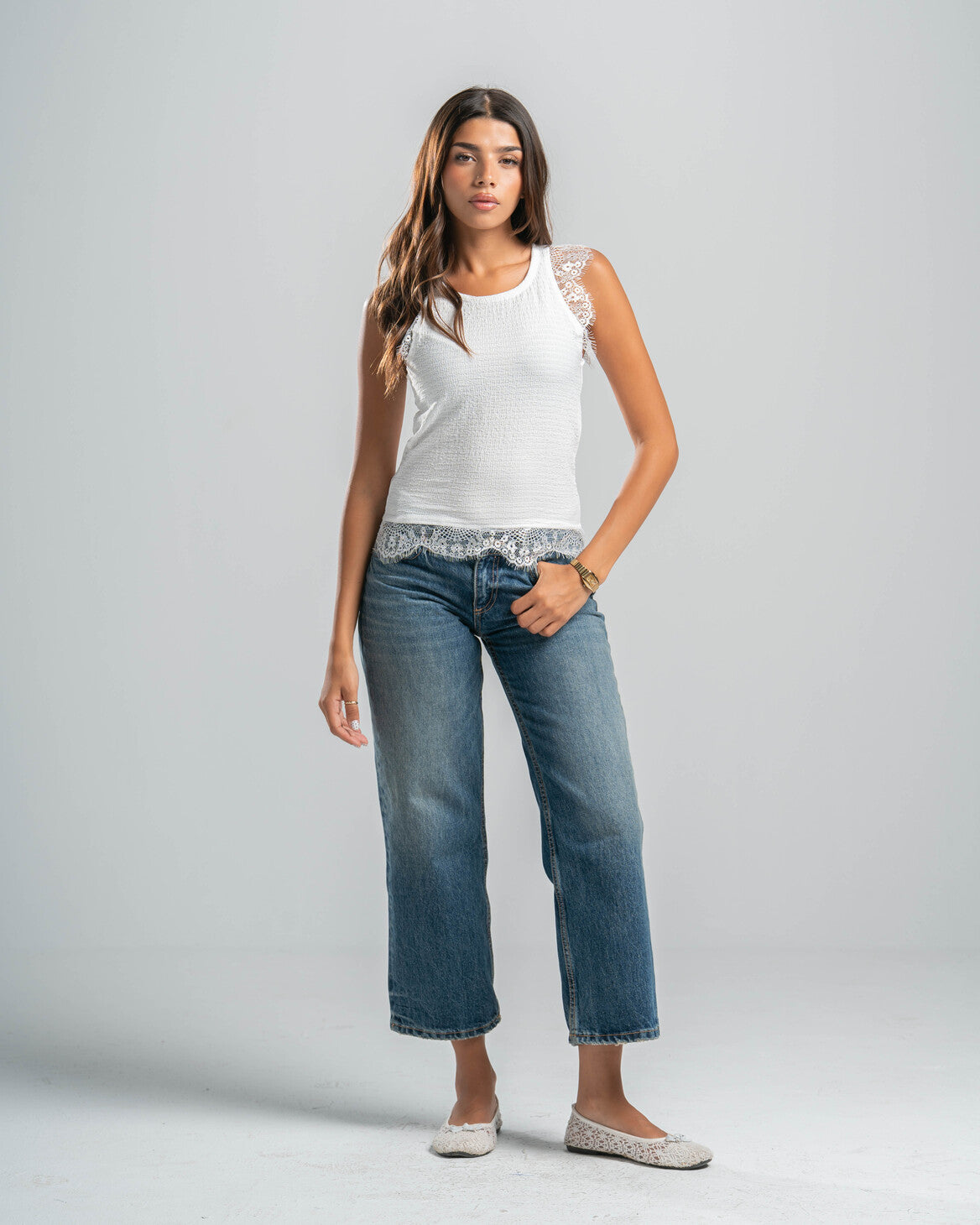 White Lace Textured Top